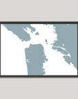San Francisco Coastal Map — Fine Art Print Horizontal, soft-blue, Black Frame, 10x8