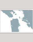 San Francisco Coastal Map — Fine Art Print Horizontal, soft-blue, White Frame, 10x8