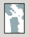 San Francisco Coastal Map — Fine Art Print Vertical, soft-blue, Black Frame, 8x10