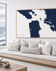 San Francisco canvas map — sea-view bench interior