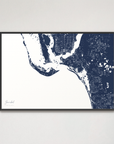 Sanibel Coastal Map — Canvas Horizontal, navy, Black Frame