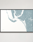 Sanibel Coastal Map — Canvas Horizontal, soft-blue, Black Frame