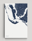 Sanibel Coastal Map — Canvas Vertical, navy, No Frame