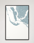 Sanibel Coastal Map — Canvas Vertical, soft-blue, Black Frame