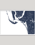 Sanibel Coastal Map — Fine Art Print Horizontal, navy, White Frame, 10x8