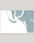 Sanibel Coastal Map — Fine Art Print Horizontal, soft-blue, White Frame, 10x8