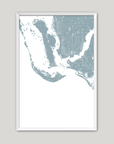 Sanibel Coastal Map — Fine Art Print Vertical, soft-blue, White Frame, 8x10