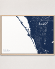 Siesta Key Coastal Map — Canvas Horizontal — navy, Light Wood