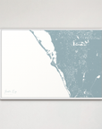 Siesta Key Coastal Map — Canvas Horizontal, soft-blue, White Frame