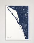 Siesta Key Coastal Map — Canvas Vertical, navy, White Frame
