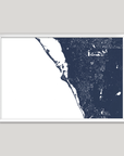 Siesta Key Coastal Map — Fine Art Print Horizontal, navy, White Frame, 10x8
