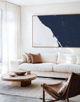 Sonoma Coast navy horizontal canvas map in an oak framed room scene