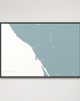 Sonoma Coast Coastal Map — Canvas Horizontal, soft-blue, Black Frame
