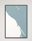 Sonoma Coast Coastal Map — Canvas Vertical, soft-blue, Black Frame
