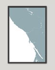 Sonoma Coast Coastal Map — Fine Art Print Vertical, soft-blue, Black Frame, 8x10