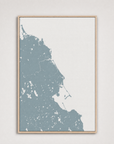 South Shore Massachusetts Coastal Map — Canvas Vertical — soft-blue, Light Wood