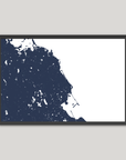 South Shore Massachusetts Coastal Map — Fine Art Print Horizontal, navy, Black Frame, 10x8