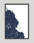 South Shore Massachusetts Coastal Map — Fine Art Print Vertical, navy, Black Frame, 8x10
