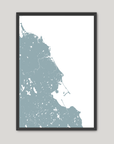 South Shore Massachusetts Coastal Map — Fine Art Print Vertical, soft-blue, Black Frame, 8x10