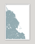 South Shore Massachusetts Coastal Map — Fine Art Print Vertical, soft-blue, White Frame, 8x10