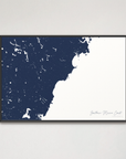 Southern Maine Coast Coastal Map — Canvas Horizontal, navy, Black Frame