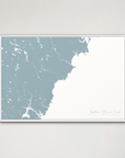Southern Maine Coast Coastal Map — Canvas Horizontal, soft-blue, White Frame