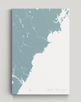 Southern Maine Coast Coastal Map — Canvas Vertical, soft-blue, No Frame