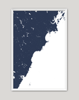 Southern Maine Coast Coastal Map — Fine Art Print Vertical, navy, White Frame, 8x10