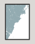 Southern Maine Coast Coastal Map — Fine Art Print Vertical, soft-blue, Black Frame, 8x10