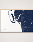 Southwest Florida Coastal Map — Canvas Horizontal — navy, Light Wood