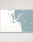 Southwest Florida Coastal Map — Canvas Horizontal, soft-blue, White Frame