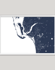 Southwest Florida Coastal Map — Fine Art Print Horizontal, navy, White Frame, 10x8