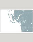 Southwest Florida Coastal Map — Fine Art Print Horizontal, soft-blue, White Frame, 10x8