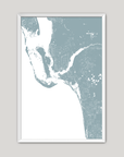 Southwest Florida Coastal Map — Fine Art Print Vertical, soft-blue, White Frame, 8x10