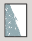 Space Coast Coastal Map — Fine Art Print Vertical, soft-blue, Black Frame, 8x10