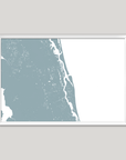 St. Augustine Coastal Map — Fine Art Print Horizontal, soft-blue, White Frame, 10x8