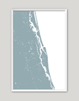 St. Augustine Coastal Map — Fine Art Print Vertical, soft-blue, White Frame, 8x10