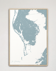 St. Petersburg Coastal Map — Canvas Vertical, soft-blue, Natural Oak