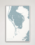 St. Petersburg Coastal Map — Canvas Vertical, soft-blue, White Frame