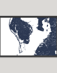 St. Petersburg Coastal Map — Fine Art Print Horizontal, navy, Black Frame, 10x8