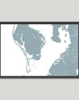 St. Petersburg Coastal Map — Fine Art Print Horizontal, soft-blue, Black Frame, 10x8