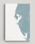 Tampa Bay / Sarasota Coastal Map — Canvas Vertical, soft-blue, No Frame