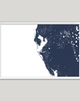 Tampa Bay / Sarasota Coastal Map — Fine Art Print Horizontal, navy, White Frame, 10x8