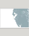 Tampa Bay / Sarasota Coastal Map — Fine Art Print Horizontal, soft-blue, White Frame, 10x8