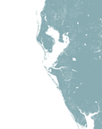 Tampa Bay / Sarasota Coastal Map — Fine Art Print Horizontal, soft-blue, No Frame, 10x8
