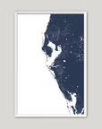 Tampa Bay / Sarasota Coastal Map — Fine Art Print Vertical, navy, White Frame, 8x10