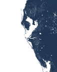 Tampa Bay / Sarasota Coastal Map — Fine Art Print Vertical, navy, No Frame, 8x10