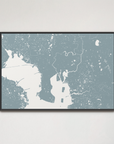 Tampa Coastal Map — Canvas Horizontal, soft-blue, Black Frame, 24x16