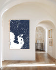 Tampa navy vertical canvas map in the Bello mixed room scene