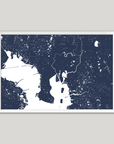 Tampa Coastal Map — Fine Art Print Horizontal, navy, White Frame, 10x8
